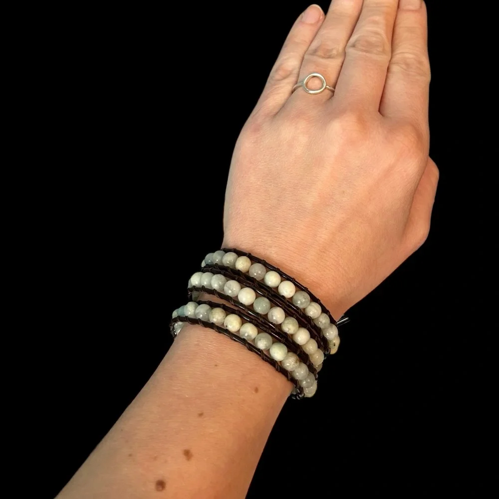 Amazonite Beaded Leather Wrap Bracelet